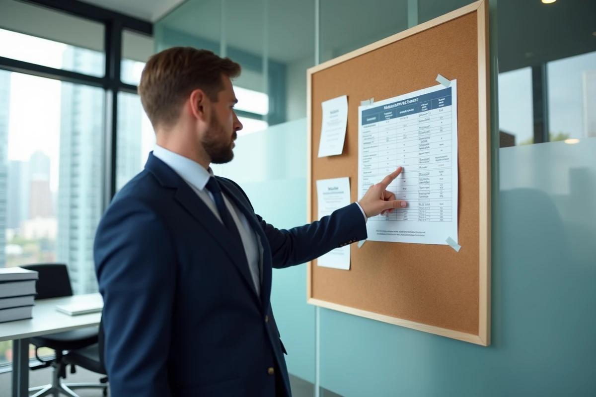 Agent immobilier expliquant le comparatif des coûts d'assurance loyer impayé dans une agence moderne