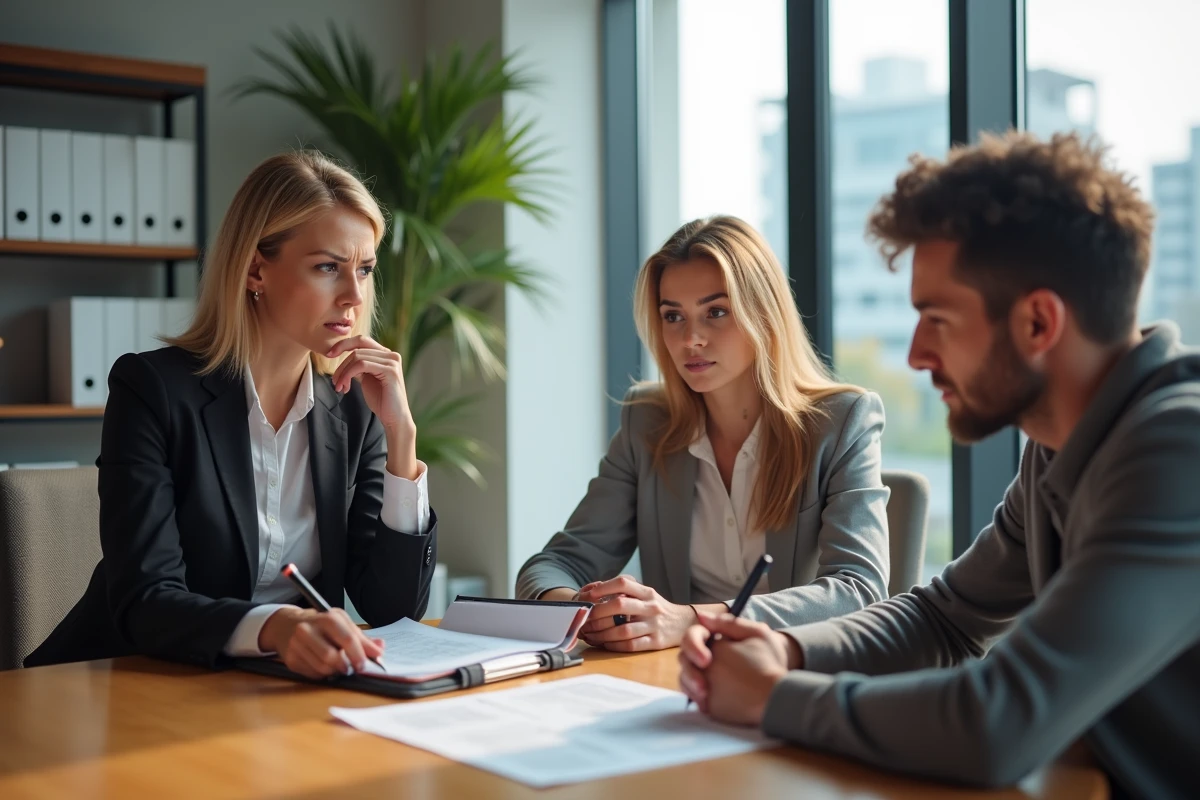 Agent immobilier avec couple lors d'une réunion importante