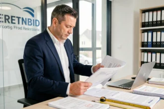 Agent immobilier consultant les diagnostics obligatoires d'un bail commercial dans une agence professionnelle