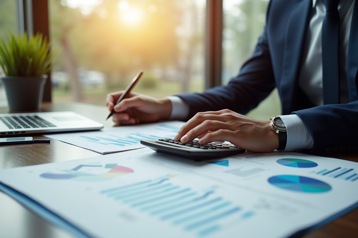 Professionnel analysant documents immobiliers et graphiques