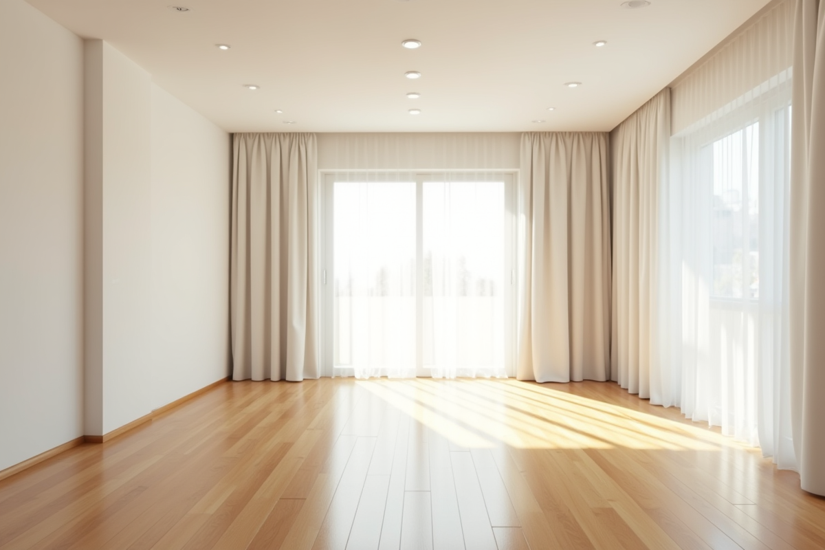 Intérieur d appartement vide avec lumière naturelle et sols en bois