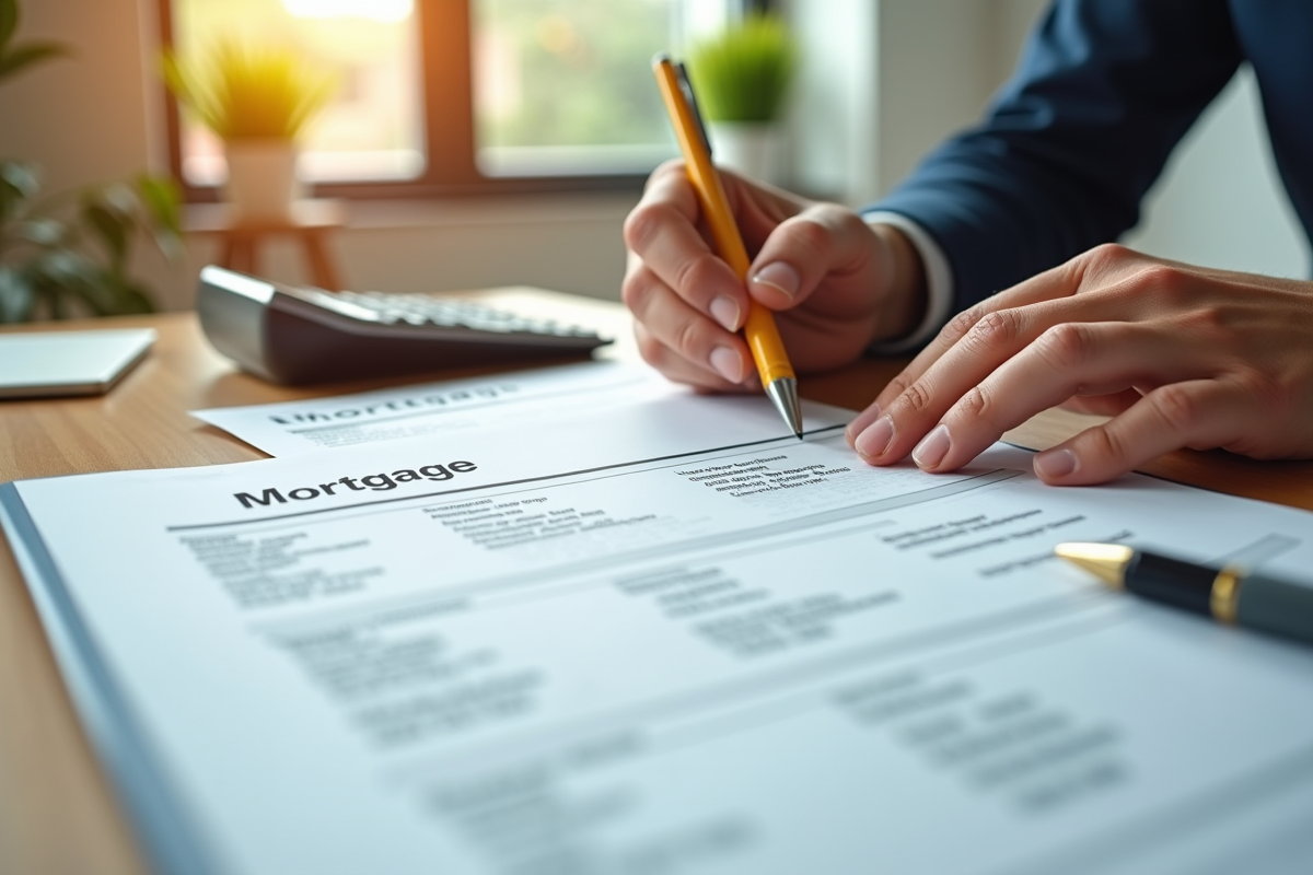 Bureau avec documents de prêt immobilier et calculatrice