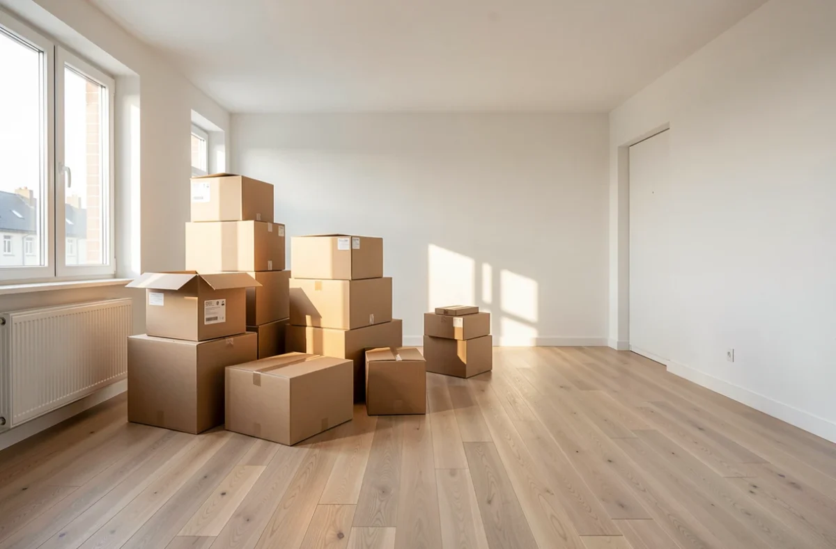Cartons de déménagement dans un appartement vide