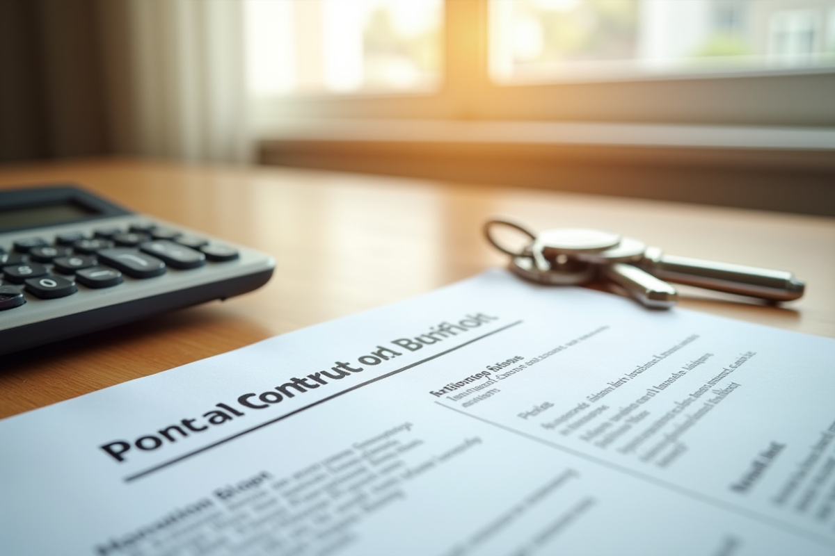 Contrat de location avec calculatrice et clés d'appartement sur une table