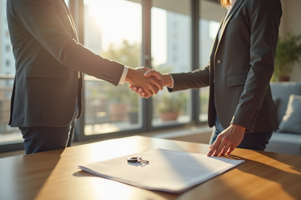 Signature d'un contrat de location dans un salon lumineux
