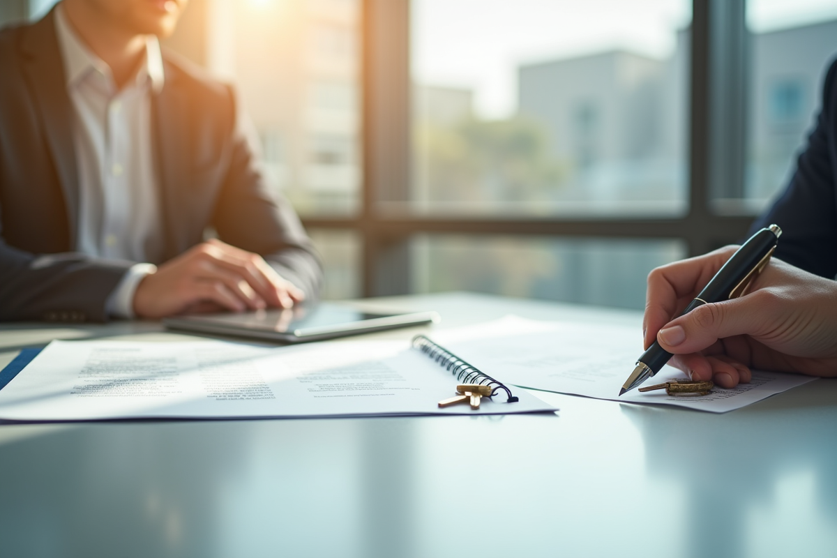 Contrat formel avec stylo et clés sur un bureau moderne