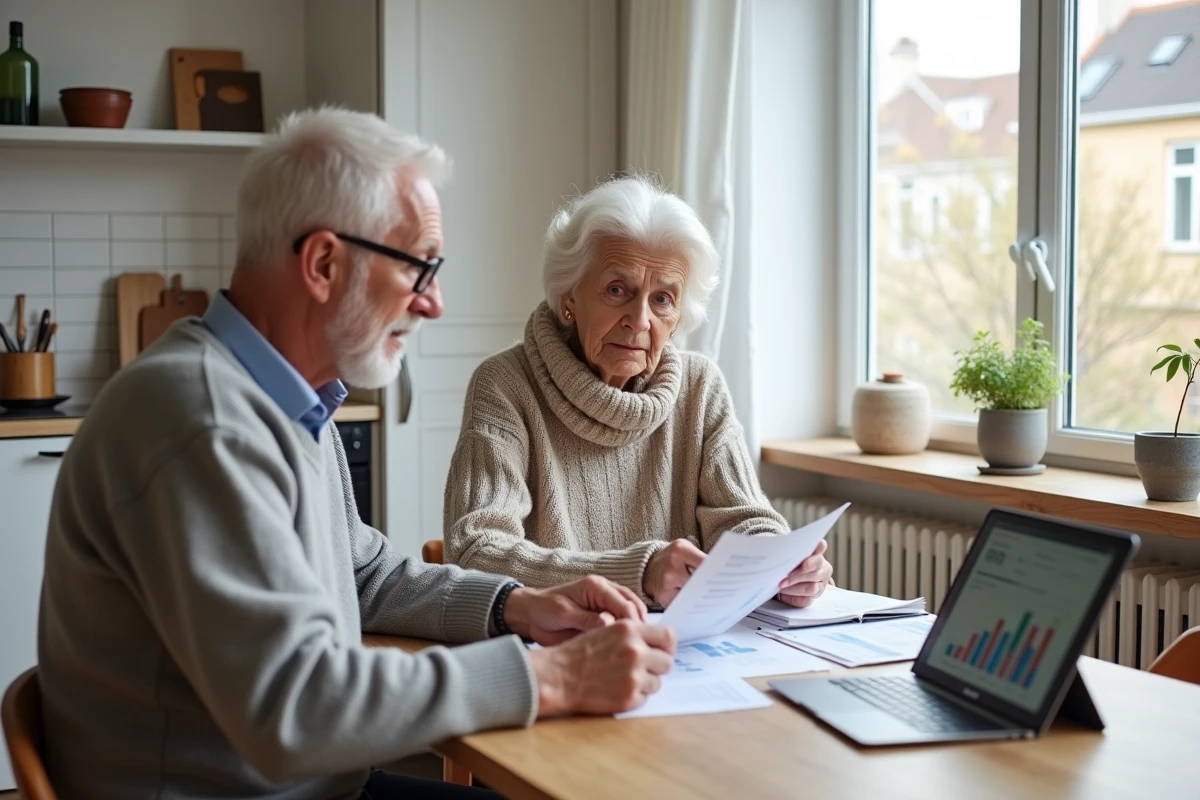 Couple de retraités discutant des frais de viager avec un conseiller immobilier