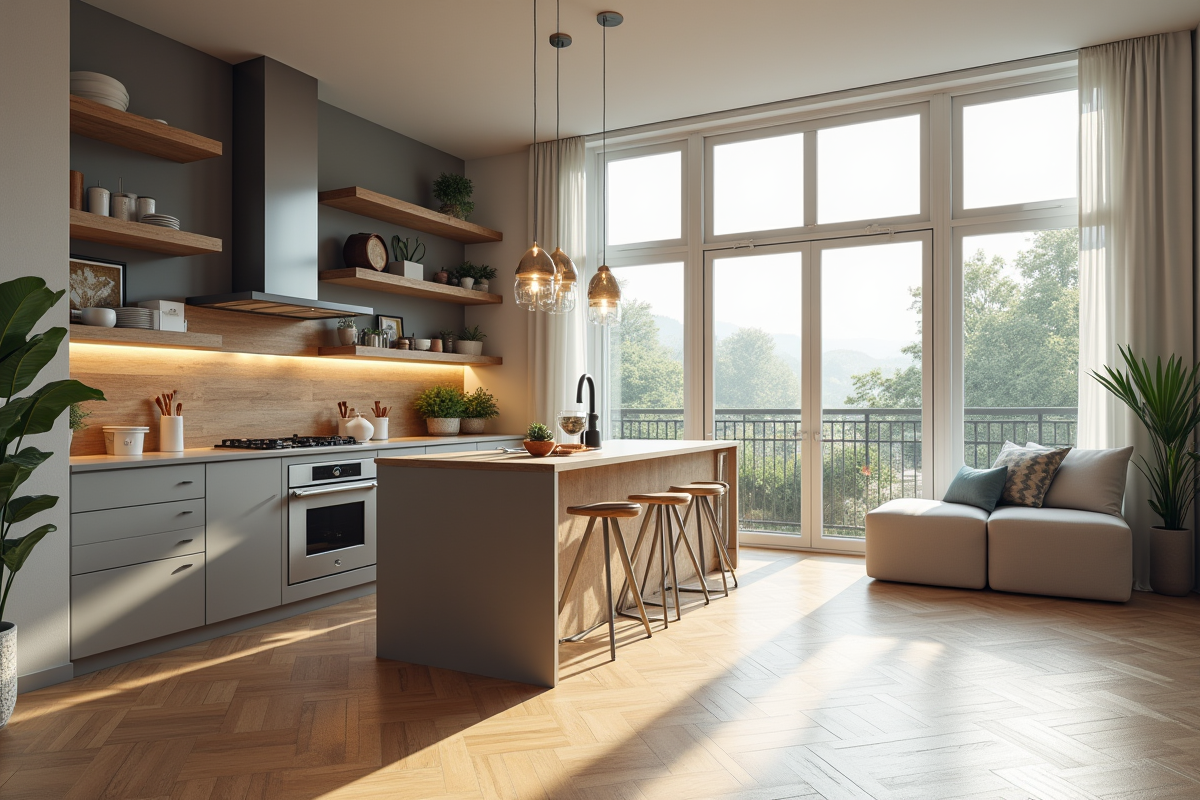 Cuisine moderne dans un appartement rénové lumineux