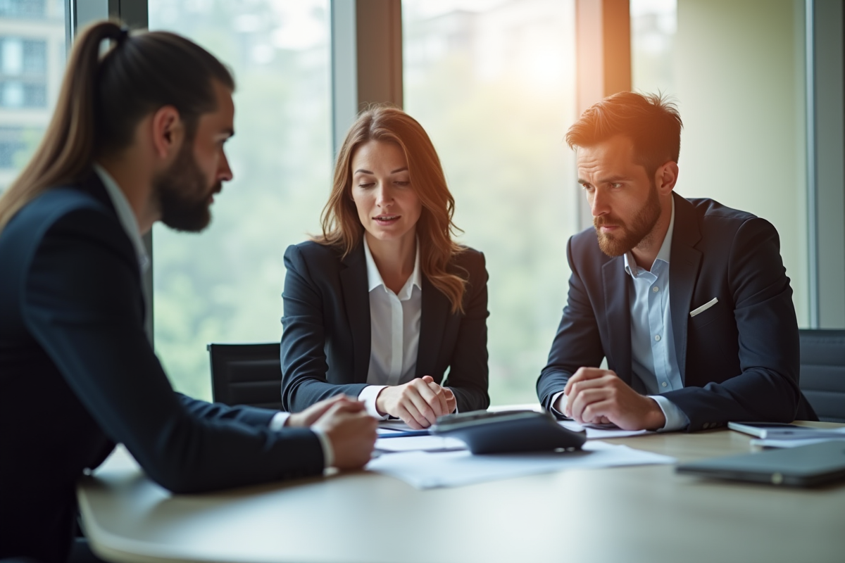 Groupe de professionnels discutant autour d