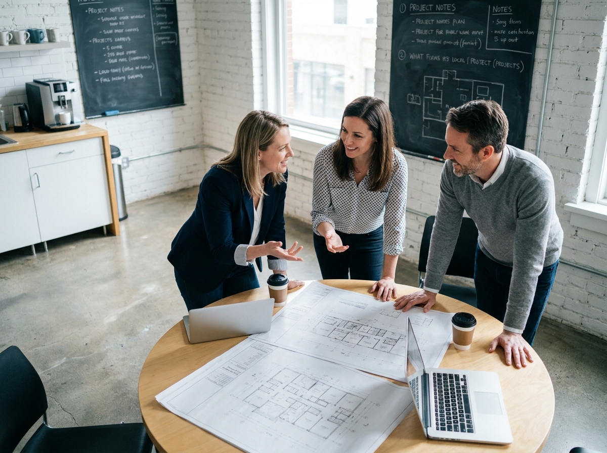 Équipe de professionnels en réunion dans un espace de bureaux flexibles loués à Paris
