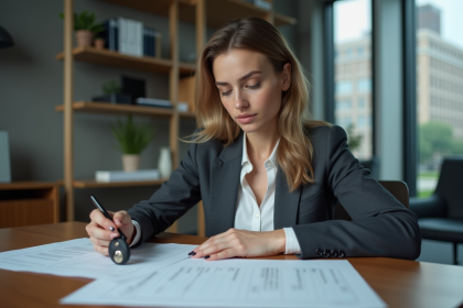 Femme d affaires en réunion dans un bureau moderne
