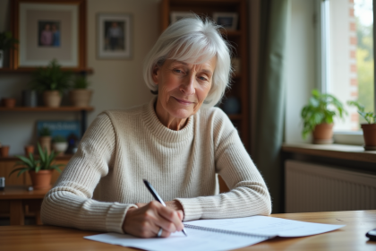Femme d'âge moyen remplissant un formulaire de logement