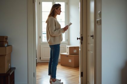 Femme dans son appartement parisien tenant une lettre