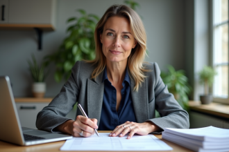 Femme professionnelle en train de remplir ses papiers fiscaux