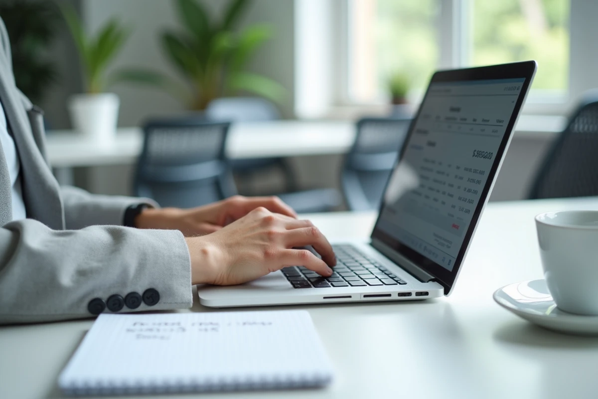 Gestion de factures et planification immobilière sur ordinateur portable avec notes manuscrites