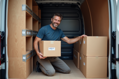 Homme organisé dans une camionnette de stockage