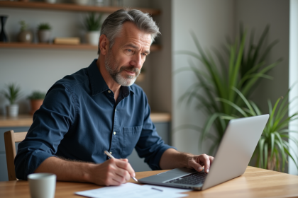 Homme en tenue décontractée examinant des documents de location