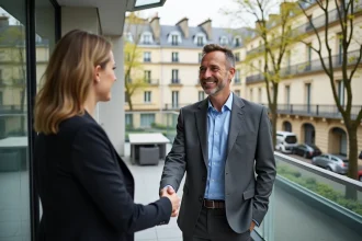 Homme inspectant une serrure sur une terrasse à Paris