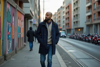 Homme d'Afrique du Nord dans une rue urbaine à Créteil