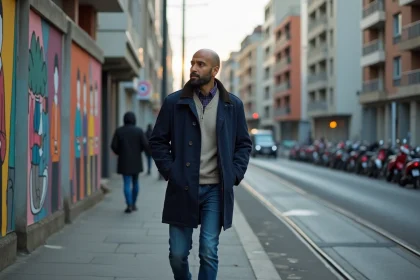 Homme d'Afrique du Nord dans une rue urbaine &agrave; Cr&eacute;teil