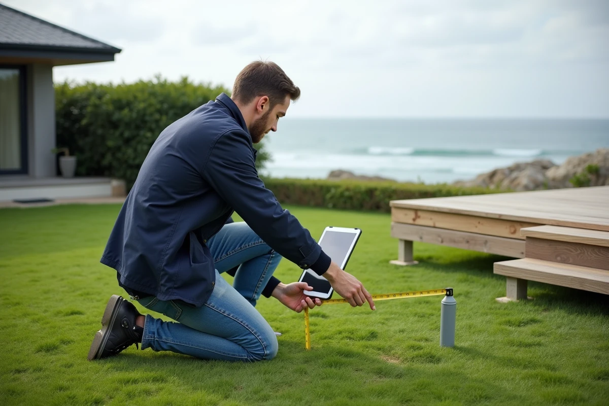 Jeune architecte mesure le jardin d