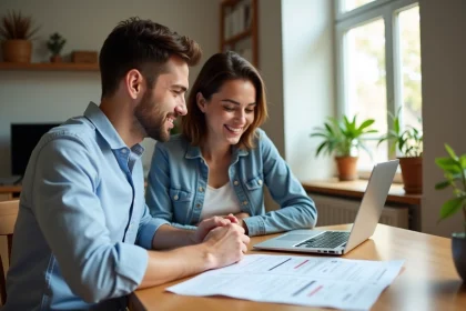 Jeune couple en train de revoir leur offre d'achat immobilier