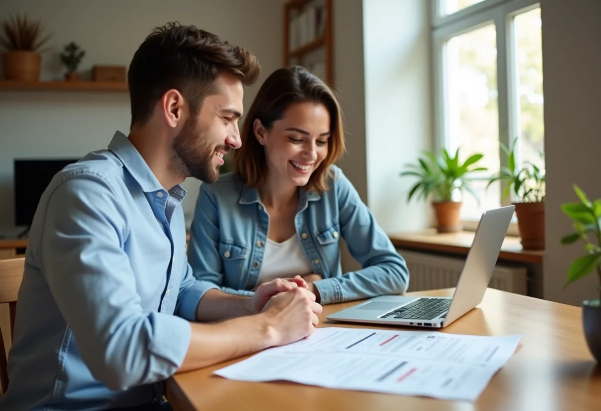 Jeune couple en train de revoir leur offre d'achat immobilier