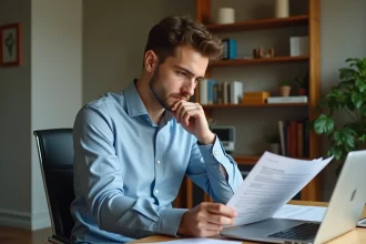 Jeune homme étudiant vérifiant ses documents importants