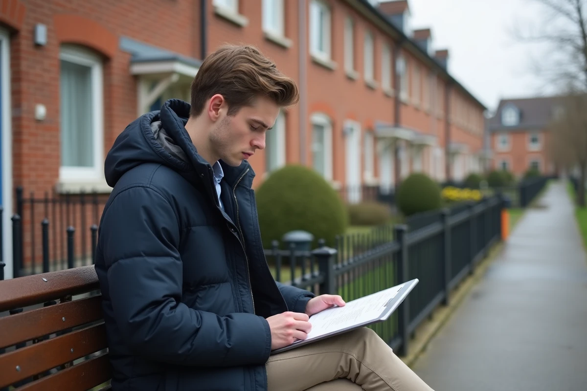 Jeune homme assis lisant papiers et tablette dans Montluçon