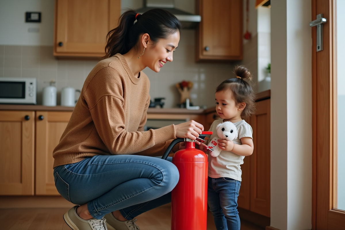 Jeune mère et fille attachant une étiquette d