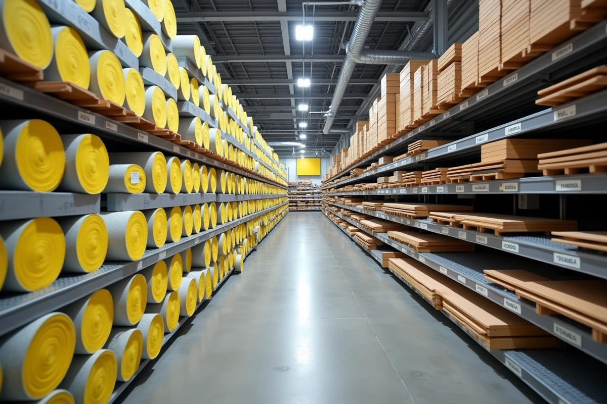Rayon de matériaux d'isolation et de structure dans une grande surface de bricolage pour construction économique