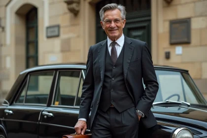 Notaire souriant avec voiture ancienne &agrave; Limoges