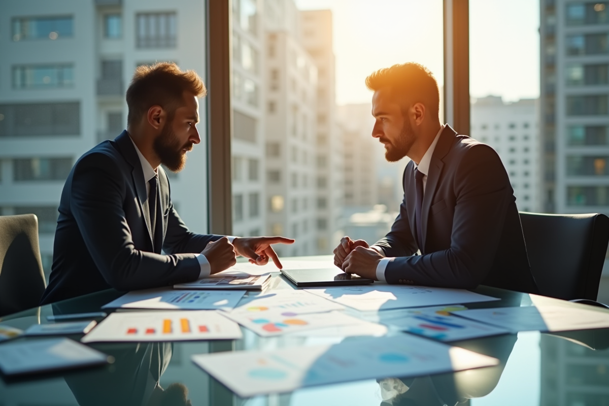 Deux professionnels d'affaires analysant des graphiques financiers