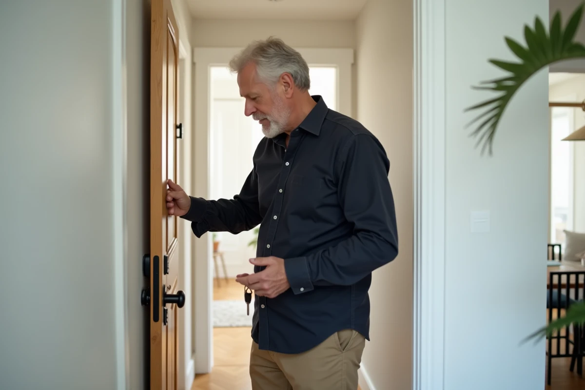 Propriétaire inspectant son appartement locatif géré par Orpi Invest Immo avec des clés en main