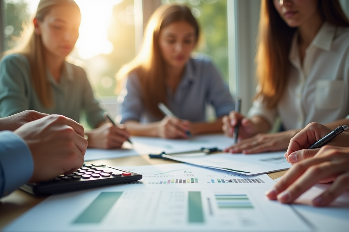 Réunion professionnelle avec clients et courtier en rénovation